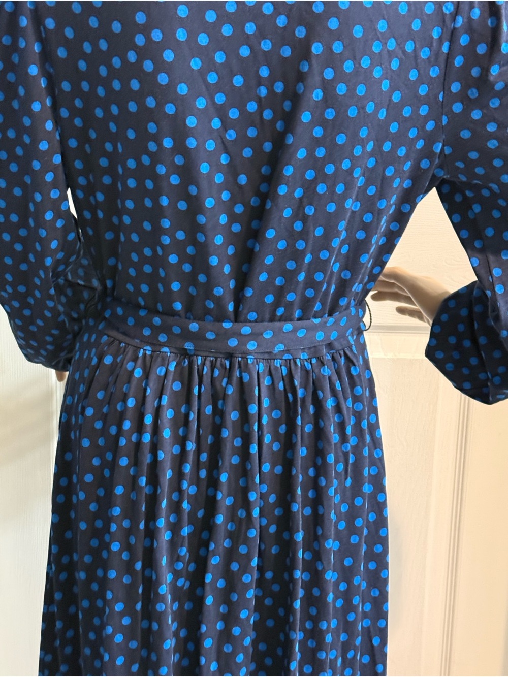 Boden Dress Womens 10R Blue Polka Dot Willow Frill Short Ruffle Belt - Picture 10 of 14